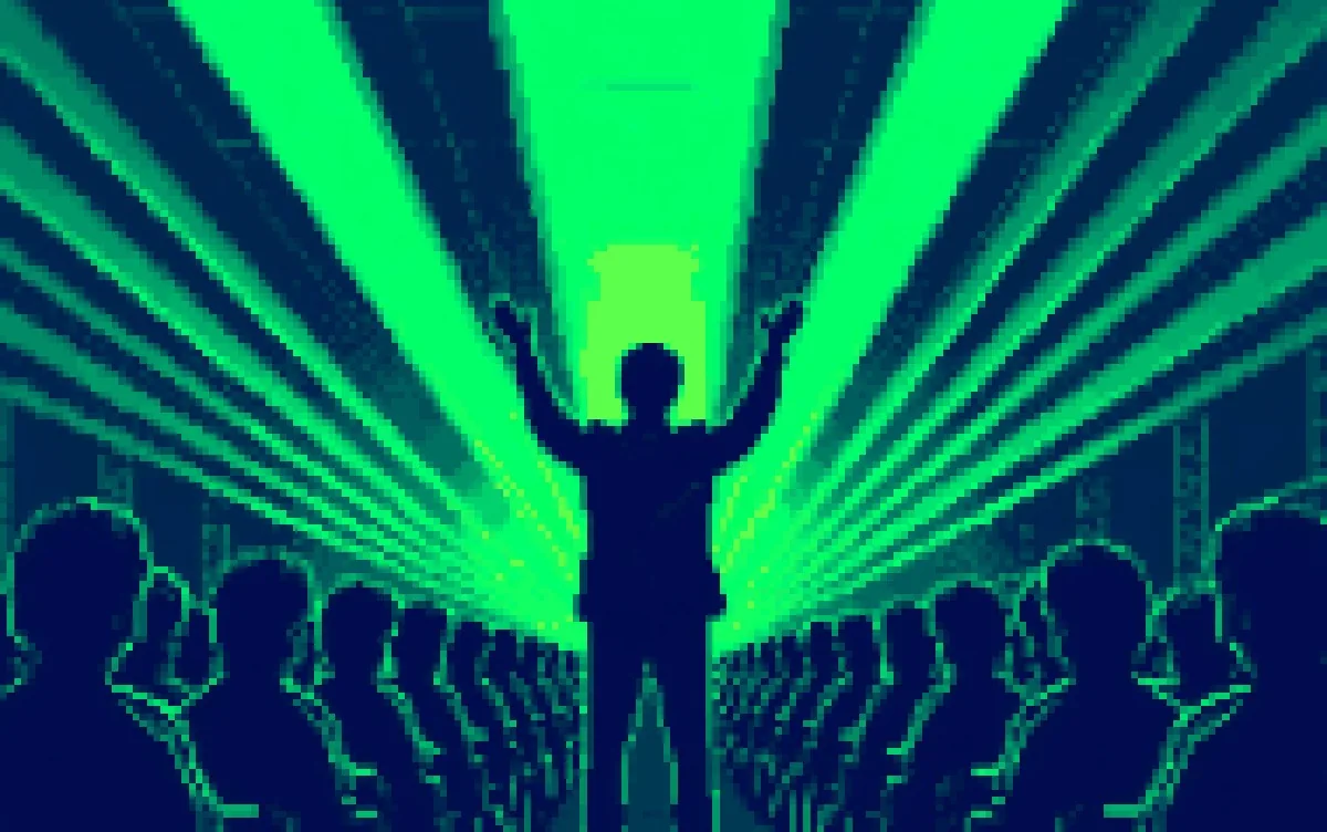 AI for Educators, pixel art of a teacher conducting streams of light over a class