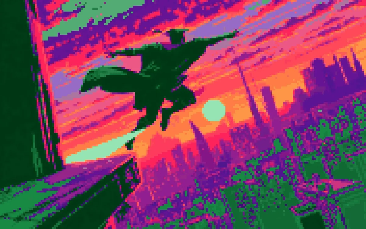 AI for Students, pixel art of a graduate leaping toward a bright city